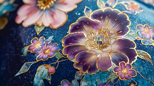 绚丽花卉蓝底瓷器图案