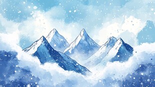 梦幻雪山云海雪景插画