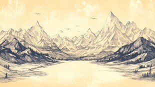 手绘山水风光图景