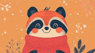 戴围巾的可爱浣熊插画