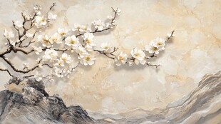 中式水墨梅花山水背景图