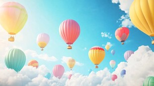 梦幻热气球翱翔蔚蓝天空