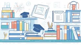 毕业季的书架与学习元素