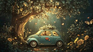 梦幻树下的复古汽车奇遇