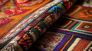 多彩手工编织地毯细节