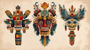 三个精美多彩的印第安面具