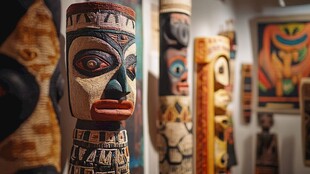 原始木雕艺术面具展示