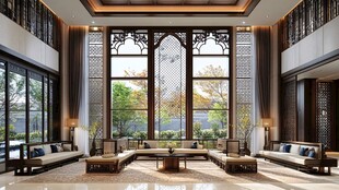中式典雅挑高客厅空间