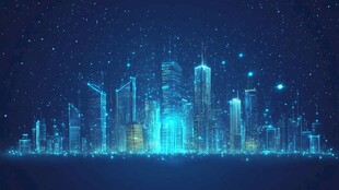 梦幻蓝光璀璨数字城市夜景