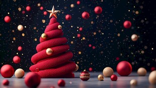 红色螺旋圣诞树节日氛围