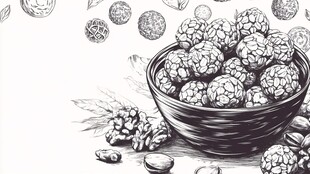 手绘碗中树莓及周边食材