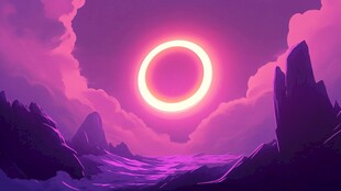 梦幻紫色天空中的发光圆环