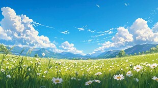 梦幻草原花海蓝天美景