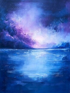 梦幻星空下的静谧蓝色水域