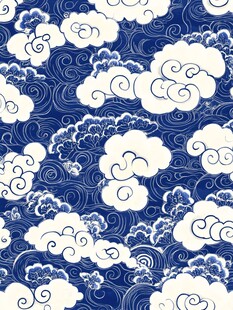 蓝白祥云海浪中式花纹图案