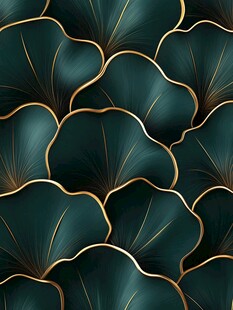 墨绿金纹银杏叶无缝图案