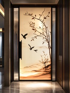 中式玄关装饰画 飞鸟山林景