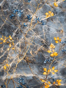 灰底金枝蓝黄花卉图案