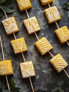 精致黄白相间图案串状点心