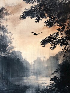 林间飞鸟图