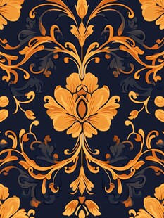 复古金色花卉无缝装饰图案