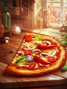 美味披萨置于温馨厨房场景