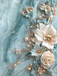 蓝调花卉浮雕装饰艺术图