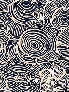 黑白花卉抽象线条图案