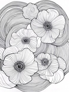 黑白线条风花卉图案