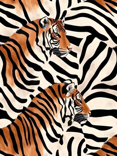 双虎斑马纹背景艺术插画