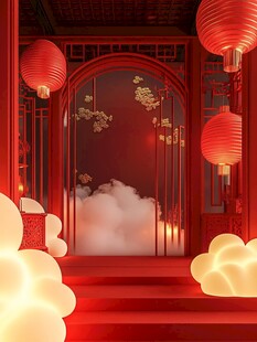 中式红韵 梦幻灯笼庭院场景