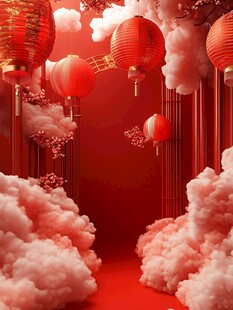 中式梦幻灯笼云景氛围图