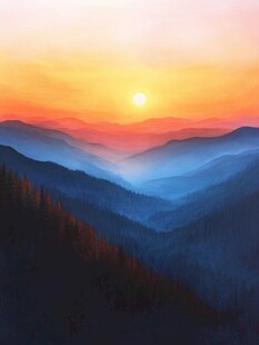 日落群山间的壮美景色