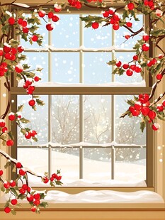 冬日窗边的红果雪景