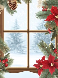 冬日窗边的圣诞装饰景观