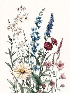 手绘多彩花卉组合图