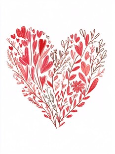 心形花卉插画 浪漫又唯美