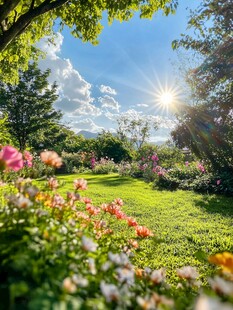 阳光照耀下的缤纷花园