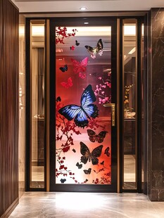 蝶舞繁花玻璃门艺术设计