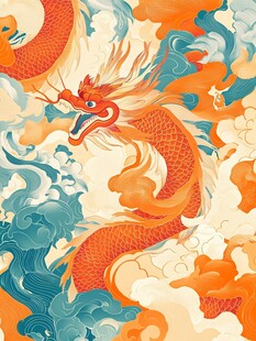 祥龙戏云海 国风祥瑞图