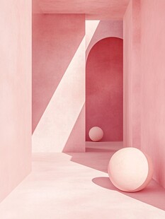 粉色几何空间中的圆球