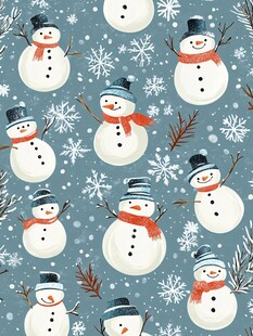冬日雪人雪花无缝图案