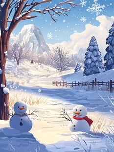 冬日雪境中的可爱雪人