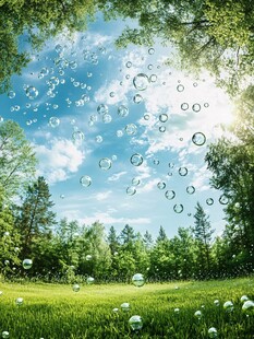 梦幻草地林间泡泡美景