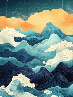 梦幻海浪与绚烂天空景象