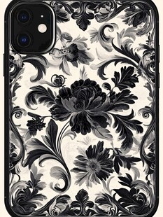 黑白花卉风手机壳图案