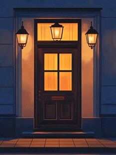 温馨灯火照亮古朴房门