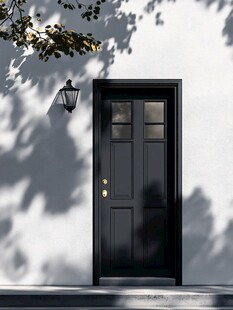 简约黑门与壁灯庭院景致