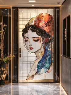 中式玄关处的古典美人壁画