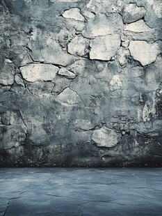 斑驳石墙与空旷地面背景